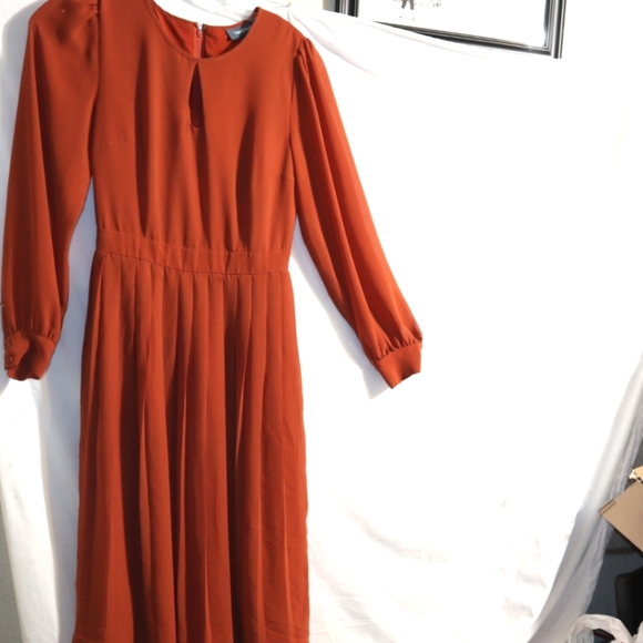 Anthropologie MOD CLOTH Keen On Pleats MIDI COTTON ORANGE DRESS - Picture 4 of 12